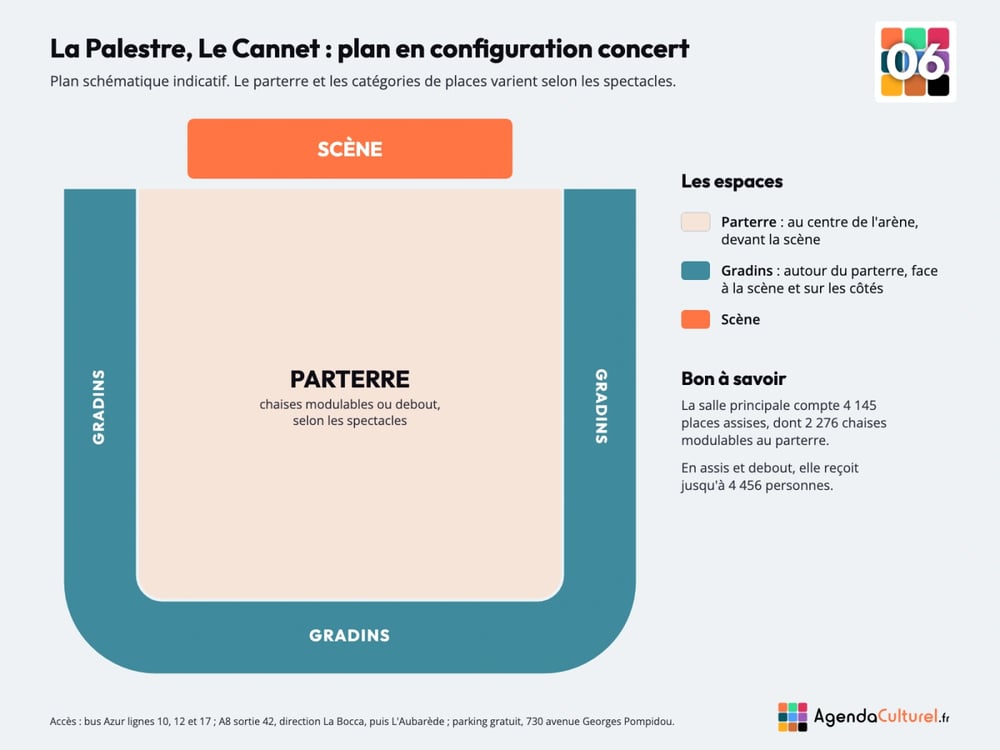Plan de La Palestre au Cannet en configuration concert